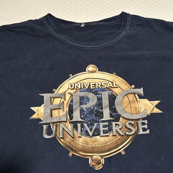Universal Studios Epic Universe Navy Blue Logo Shirt 2024 Size 3XL EUC - Picture 2 of 7